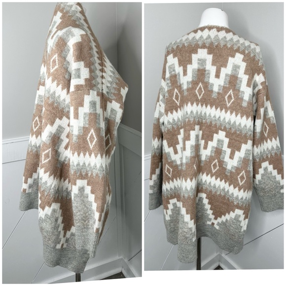 AUTUMN SKYE TAN WHITE GREY CARDIGAN SWEATER SIZE MEDIUM - Picture 4 of 6
